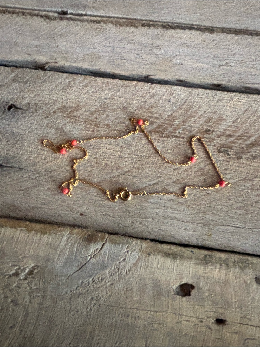 Gold Filled Coral Bead Station Necklace